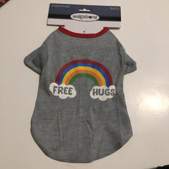 WAG & BONE "FREE HUGS" DOG T-SHIRT Size small S Clouds Rainbows Gray - Picture 1 of 7